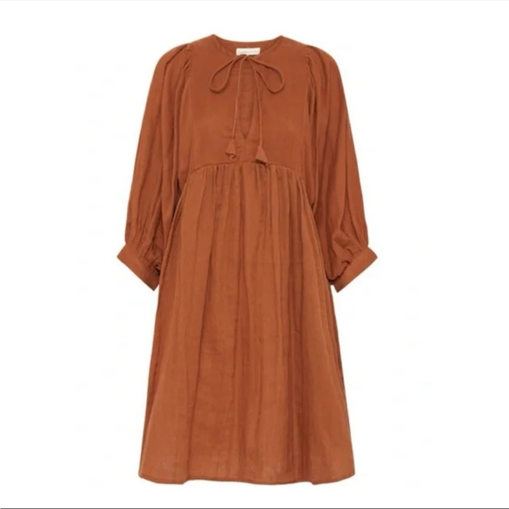 Daughters of India Orange Brown Sundress 3/4 Bishop Sleeve